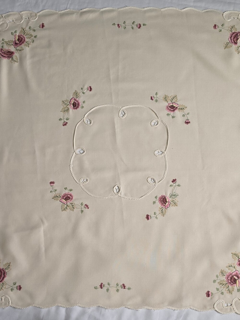 LIGHT BEIGE EASY CARE EMBROIDERED TABLECLOTH